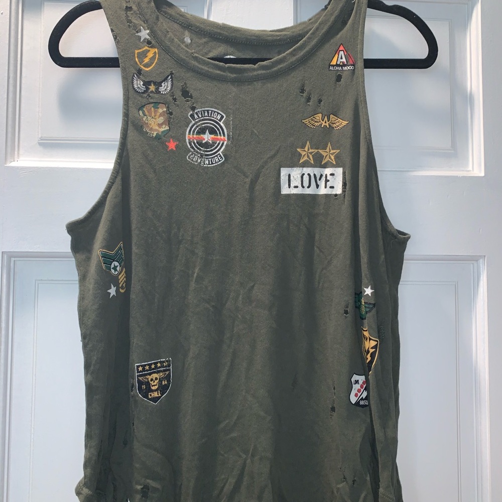 Army green distressed tank top